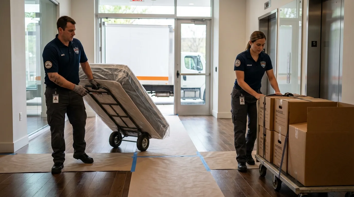 Professional apartment movers loading elevator in Mukilteo, WA