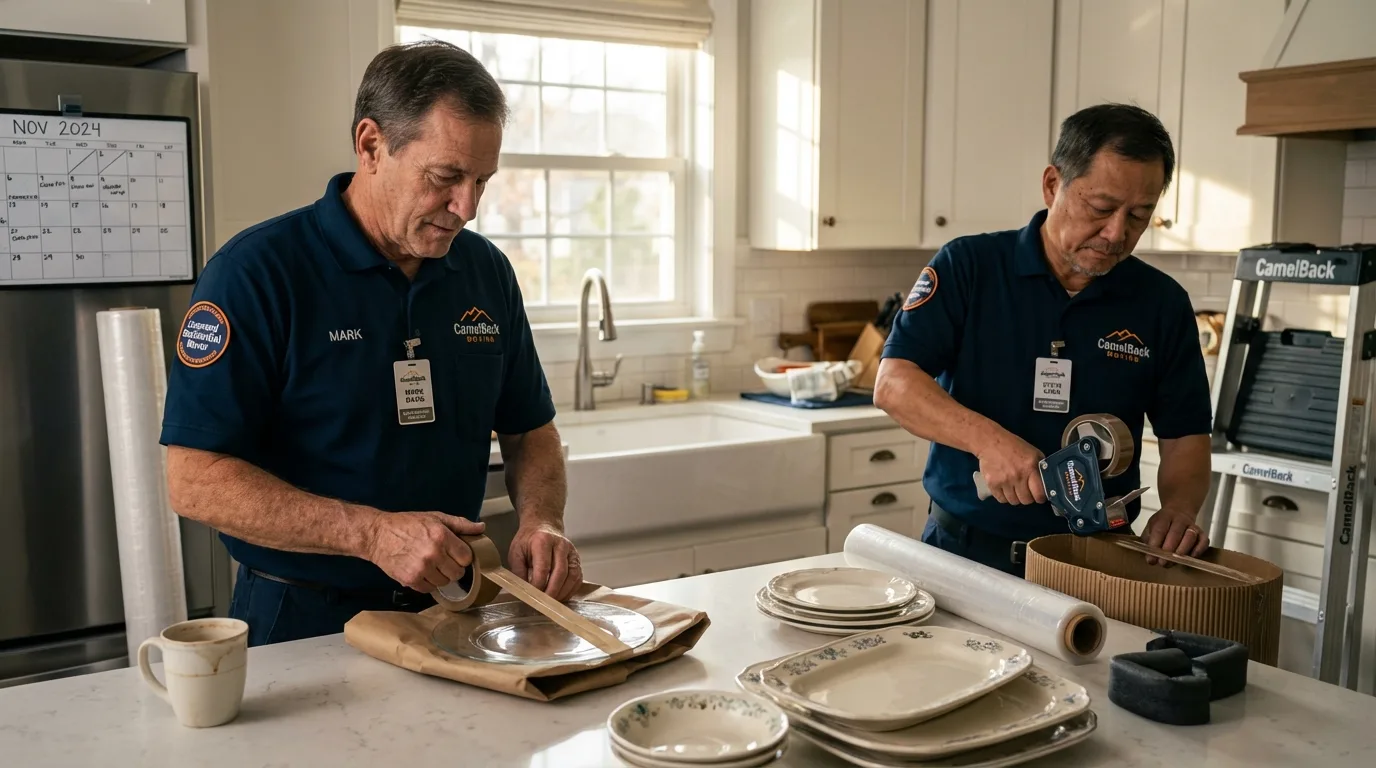 Professional crew packing kitchen dishware in Mukilteo, WA